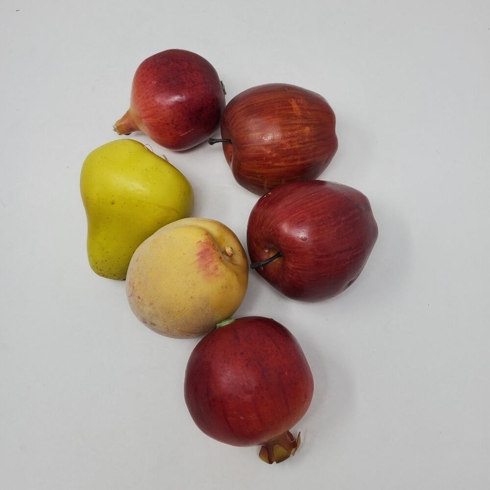 Vintage Fake fruit for Decor , Apple, Pomegranate, pear and peach EUC